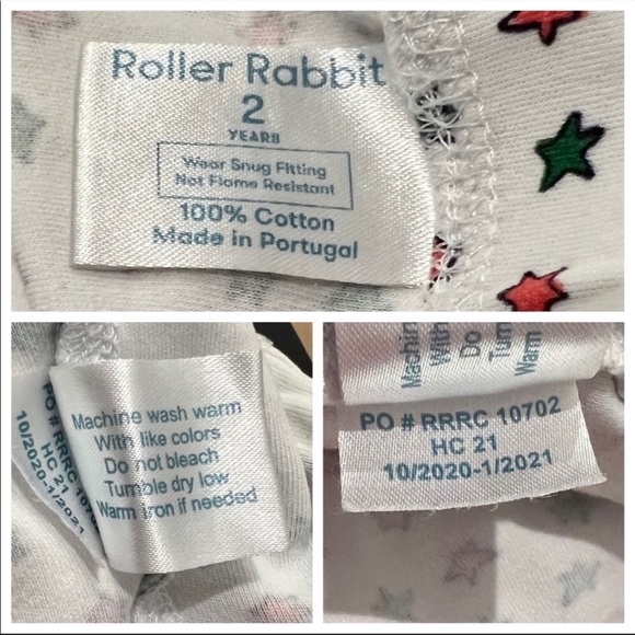 Roller Rabbit Kids Starry Night Christmas Holiday Pajamas Set White Red Green 2T - Picture 15 of 16
